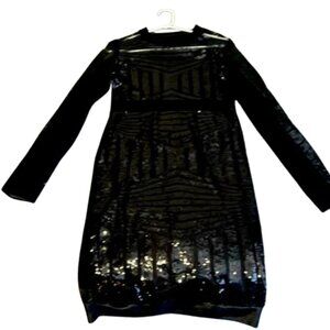 Women's Black Sequin Long-Sleeve Evening Mini Dress Size L